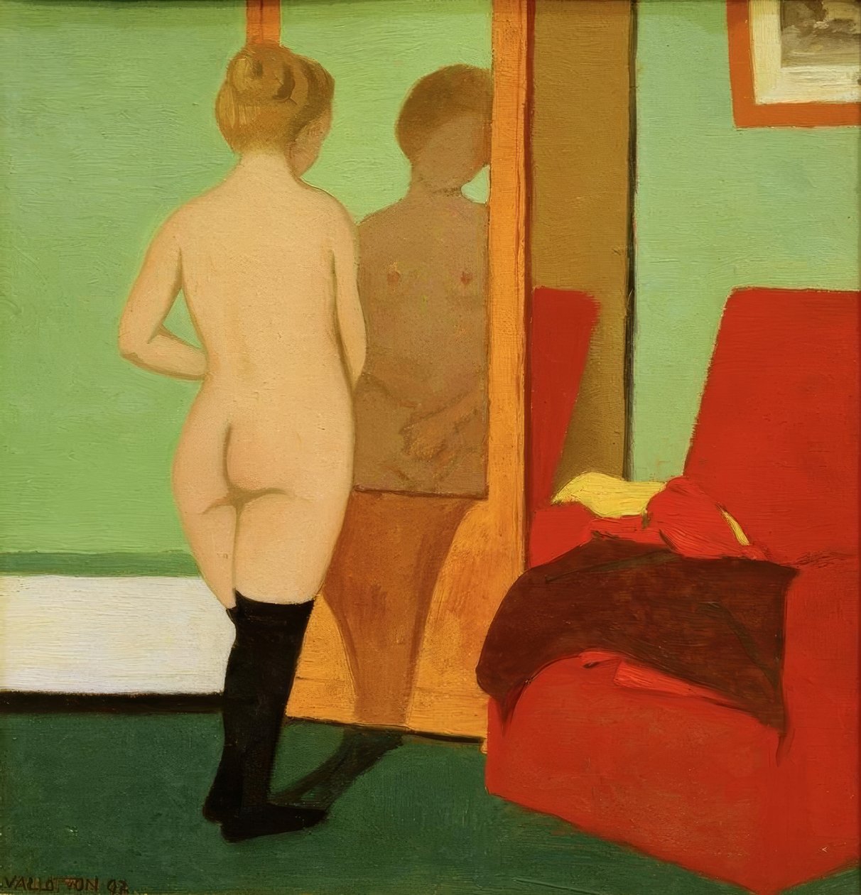 Bir aynalı dolabın önünde çıplak kadın by Felix Edouard Vallotton