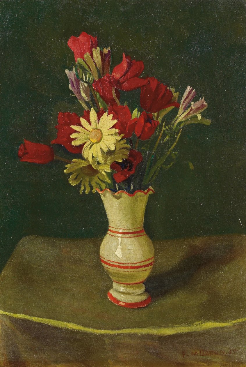 Sarı papatyalar, sarı masa örtüsü, 1915 by Felix Edouard Vallotton