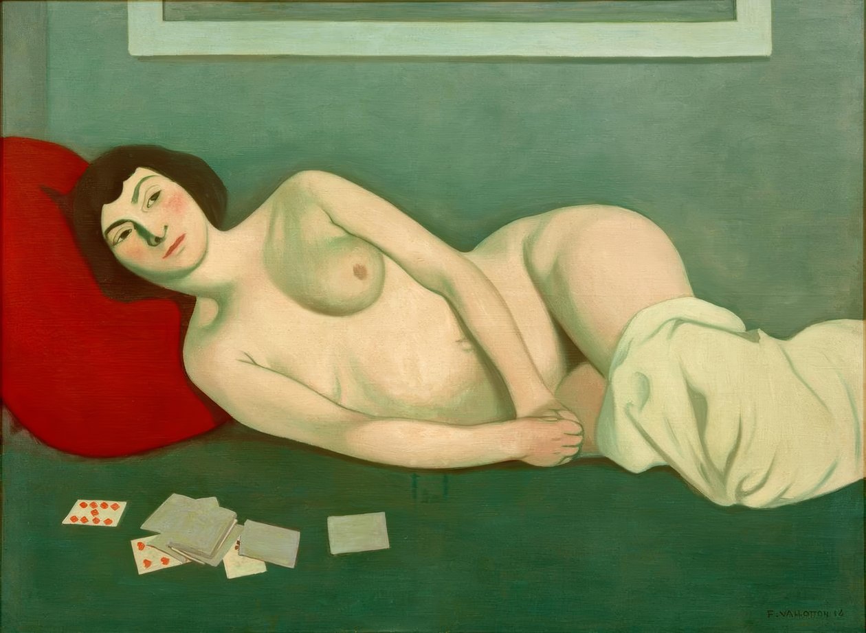kredi kartlarıyla yatan çıplak kadın by Felix Edouard Vallotton