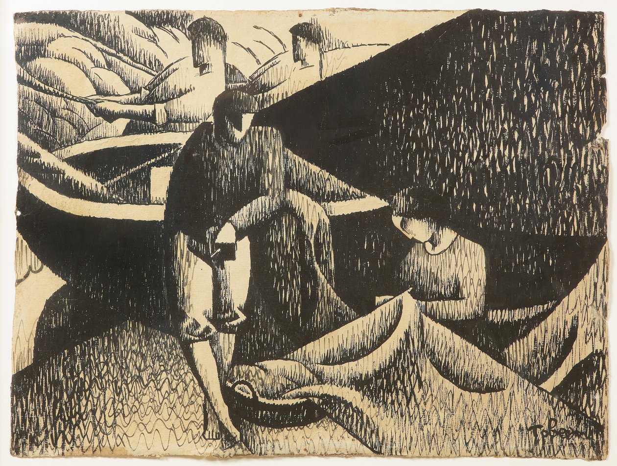 Le Filet, c.1912 (kağıt üzerine mürekkep) by Felix Elie Tobeen