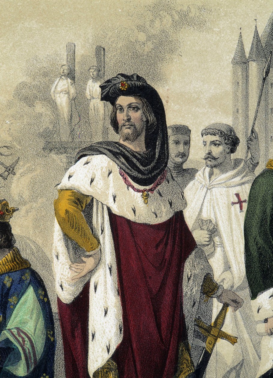 Capétiens 1270 - 1322: Philippe IV le bel ve Jacques de Molay (Molai) - “La Monarchie francaise en estampe”de, Mösyö Fossey tarafından çizim by Felix Fossey