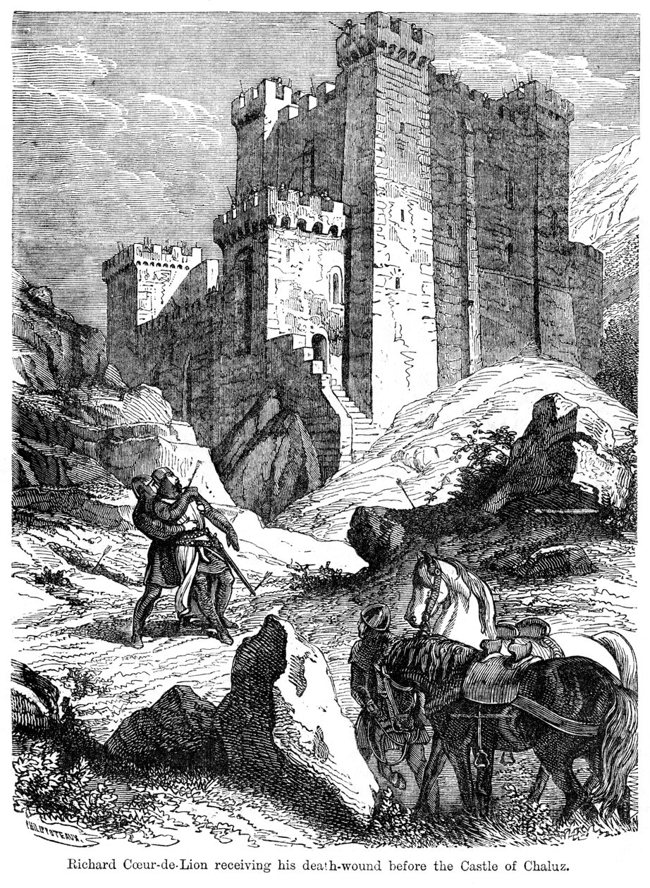 Kral I. Richard 1157-1199, 19. yüzyıl Chaluz kalesinin önünde ölüm yarasını alırken. by Felix Henri Emmanuel Philippoteaux