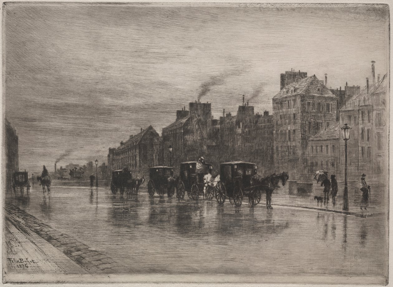 Quai de L'Hotel-Dieu'de Bir Kış Sabahı by Felix Hilaire Buhot