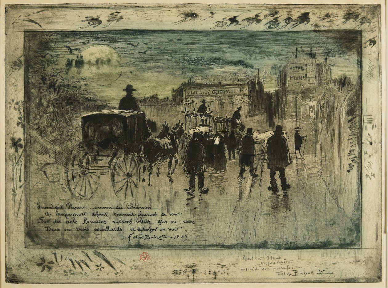 Boulevard de Clichy'de Cenaze Alayı, 1887 by Felix Hilaire Buhot