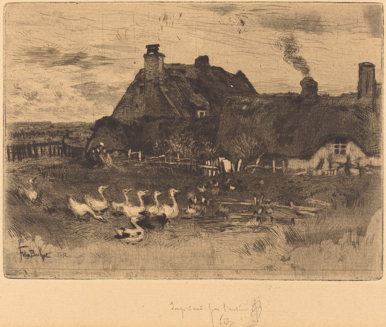 Les Petites Chaumières (Sazdan Kulübeler - Küçük Tabak) by Felix Hilaire Buhot