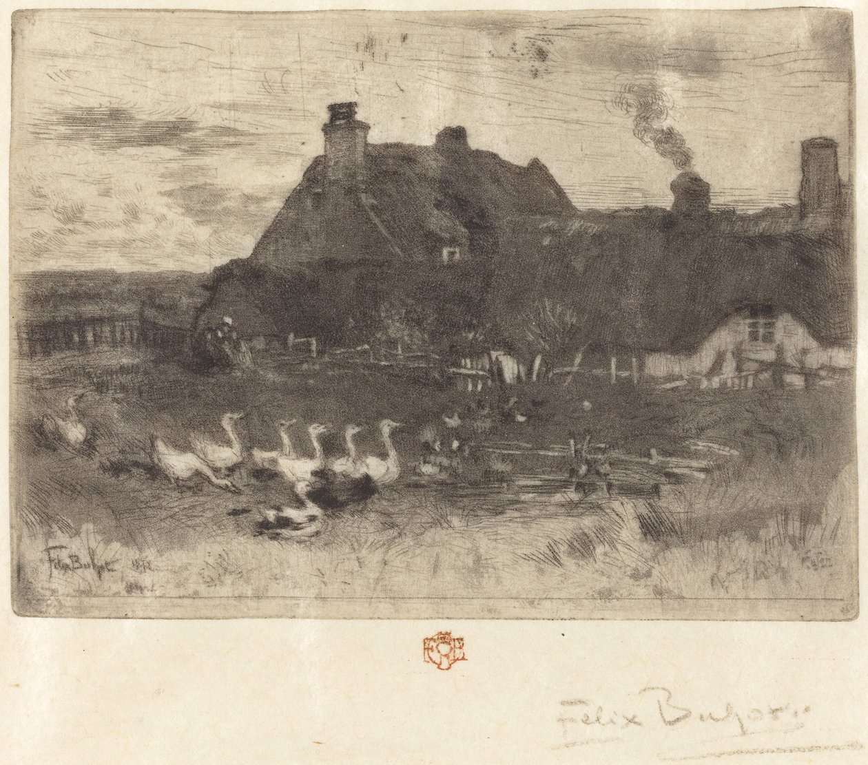 Les Petites Chaumières Sazdan Kulübeler - Küçük Tabak, 1878. by Felix Hilaire Buhot