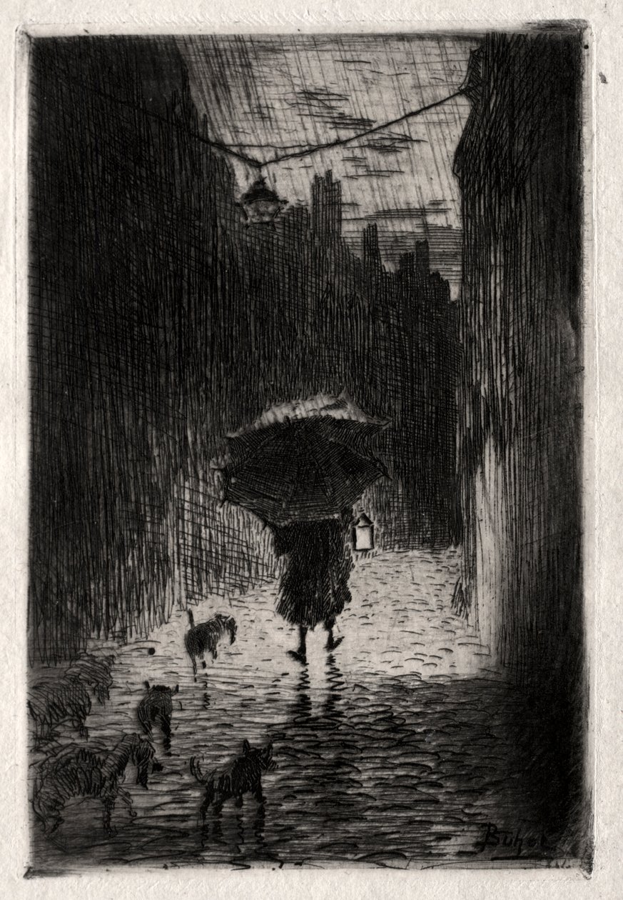 yağmur ve şemsiye by Felix Hilaire Buhot
