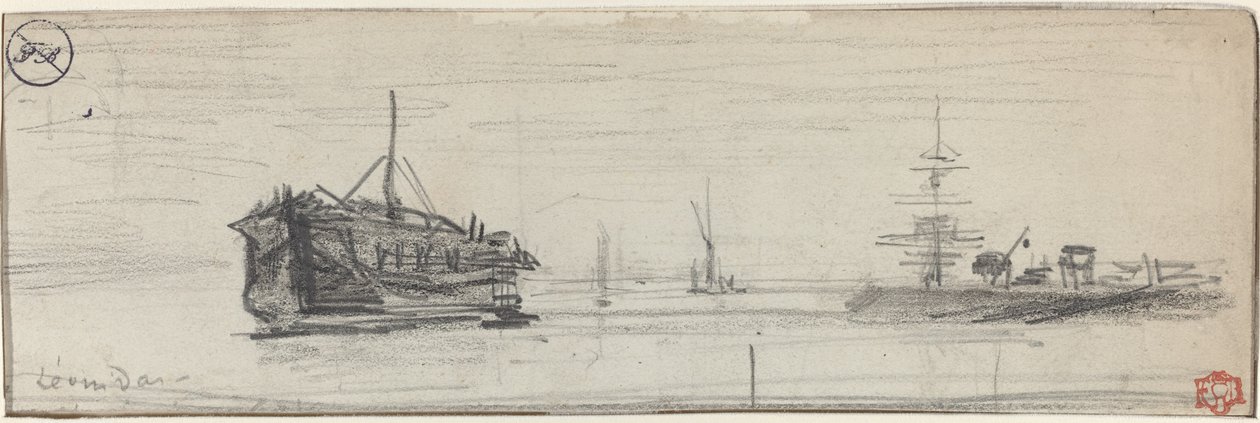 Londra Limanında Nakliye [recto], c. 1884. by Felix Hilaire Buhot