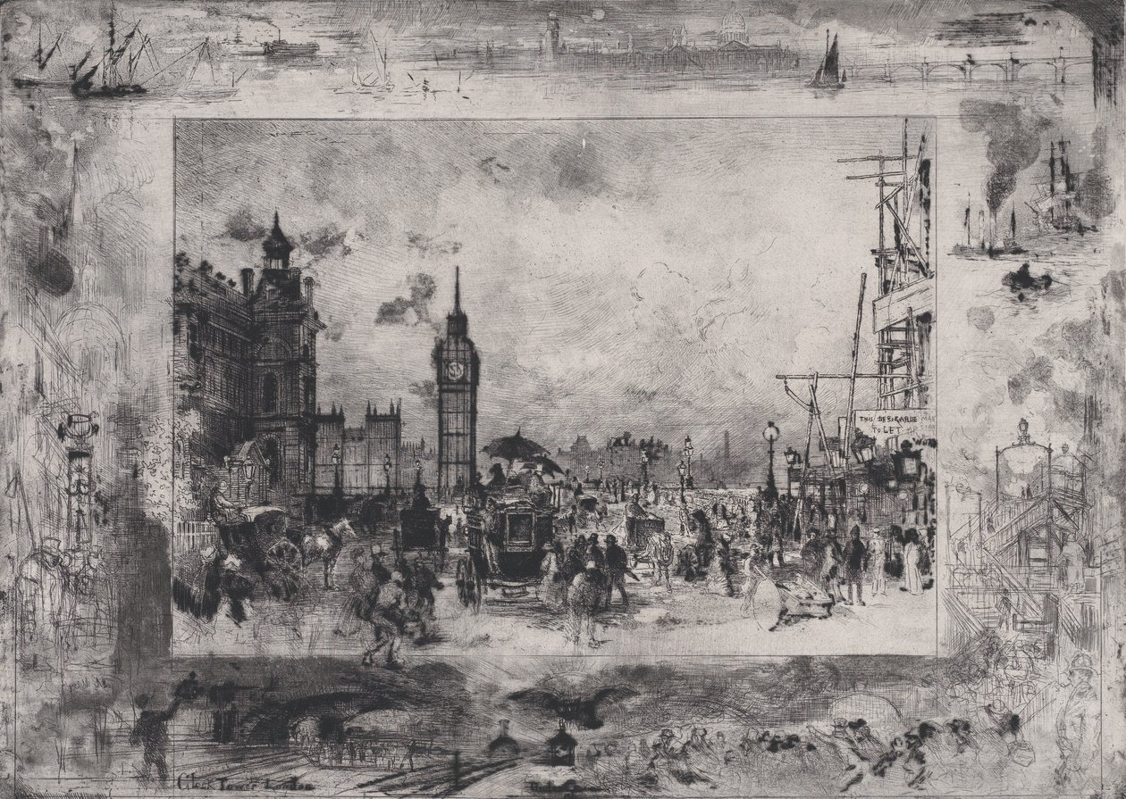 Westminster Köprüsü veya Westminster Saat Kulesi, 1860-98. by Felix Hilaire Buhot