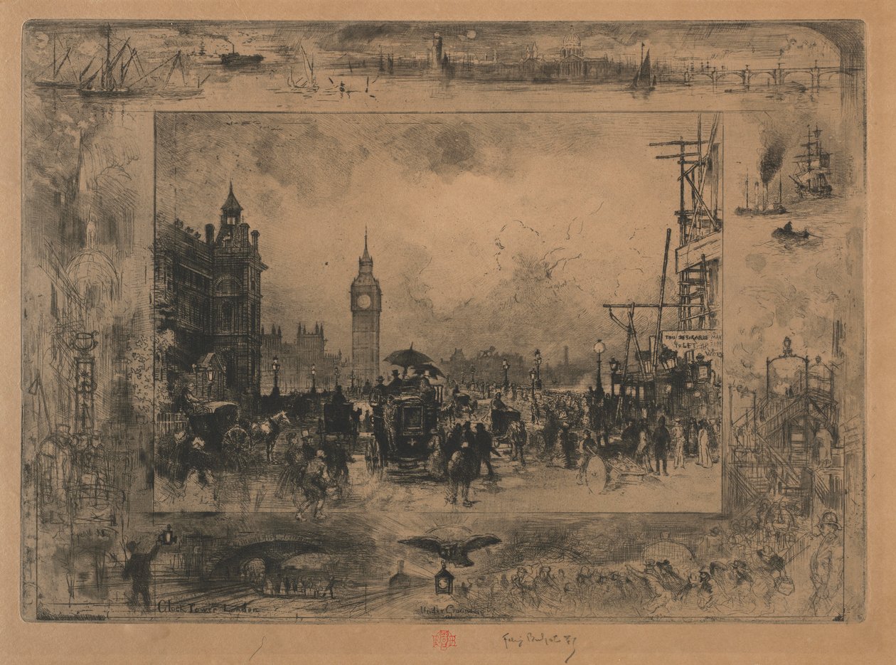 Westminster Köprüsü veya Westminster Kulesi, 1884. by Felix Hilaire Buhot