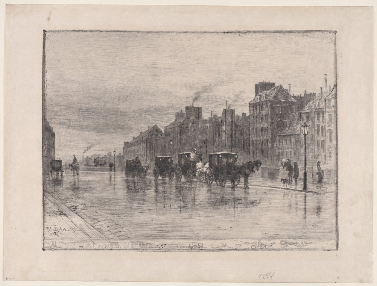 Quai de l'Hotel Dieu'da Kış Sabahı, 1876. by Felix Hilaire Buhot