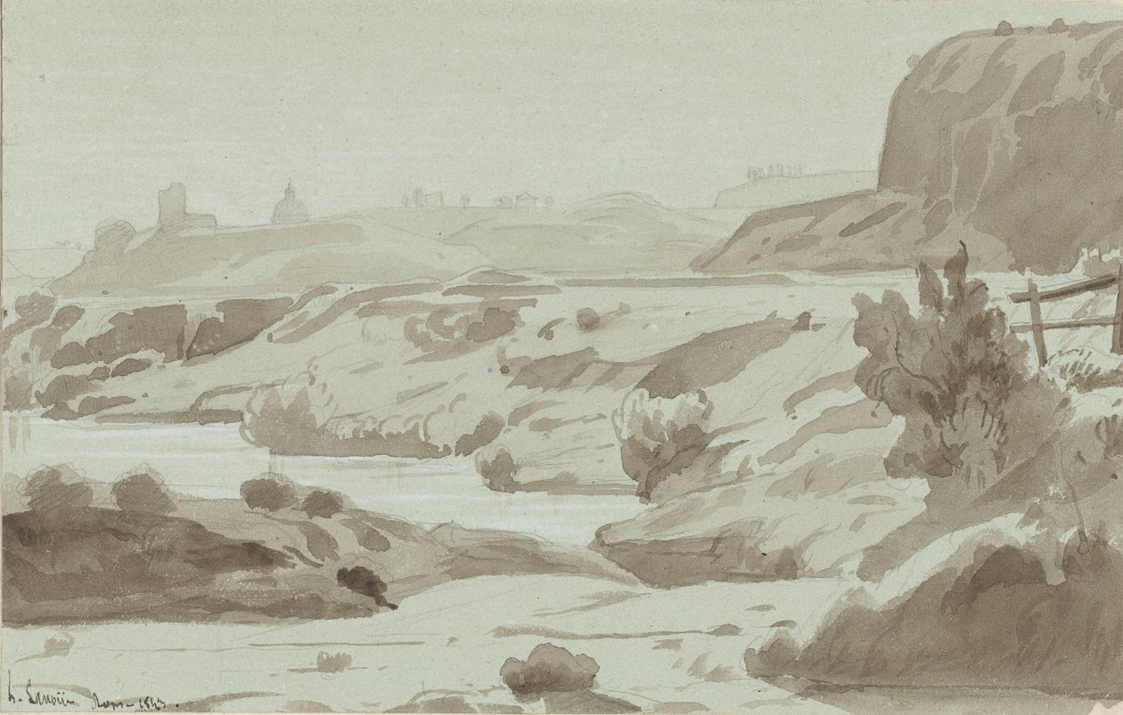 Ön planda bir nehir ile Roma Campagna'da görüntüleyin by Felix Hippolyte Lanoue