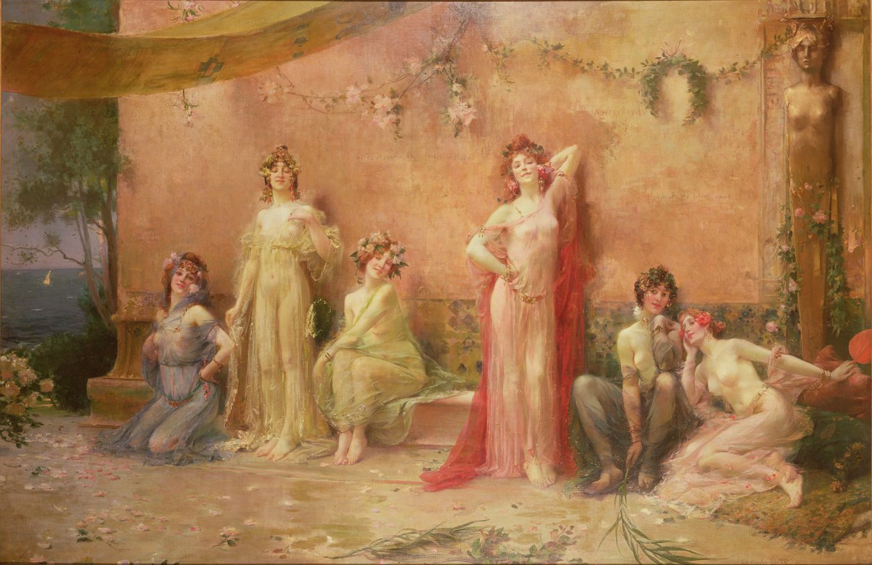 Graffitilerle Kaplı Bir Duvarın Önünde Baştan Çıkaranlar by Felix Hippolyte Lucas