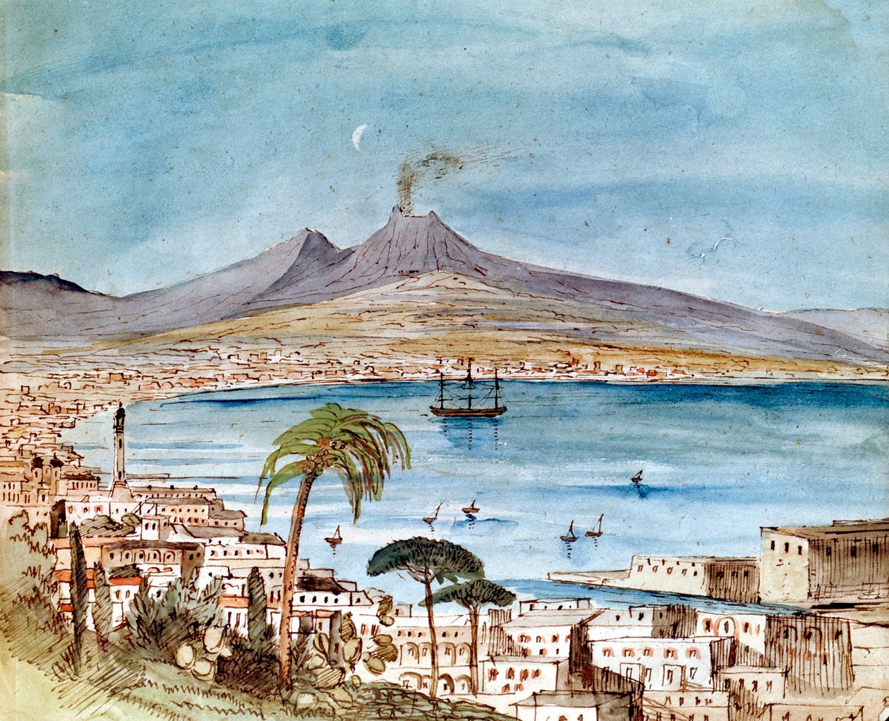 Oğlu Paul için bir resimli kitaptan Felix Mendelssohn tarafından Vezüv Dağı'nın suluboya. by Felix Mendelssohn