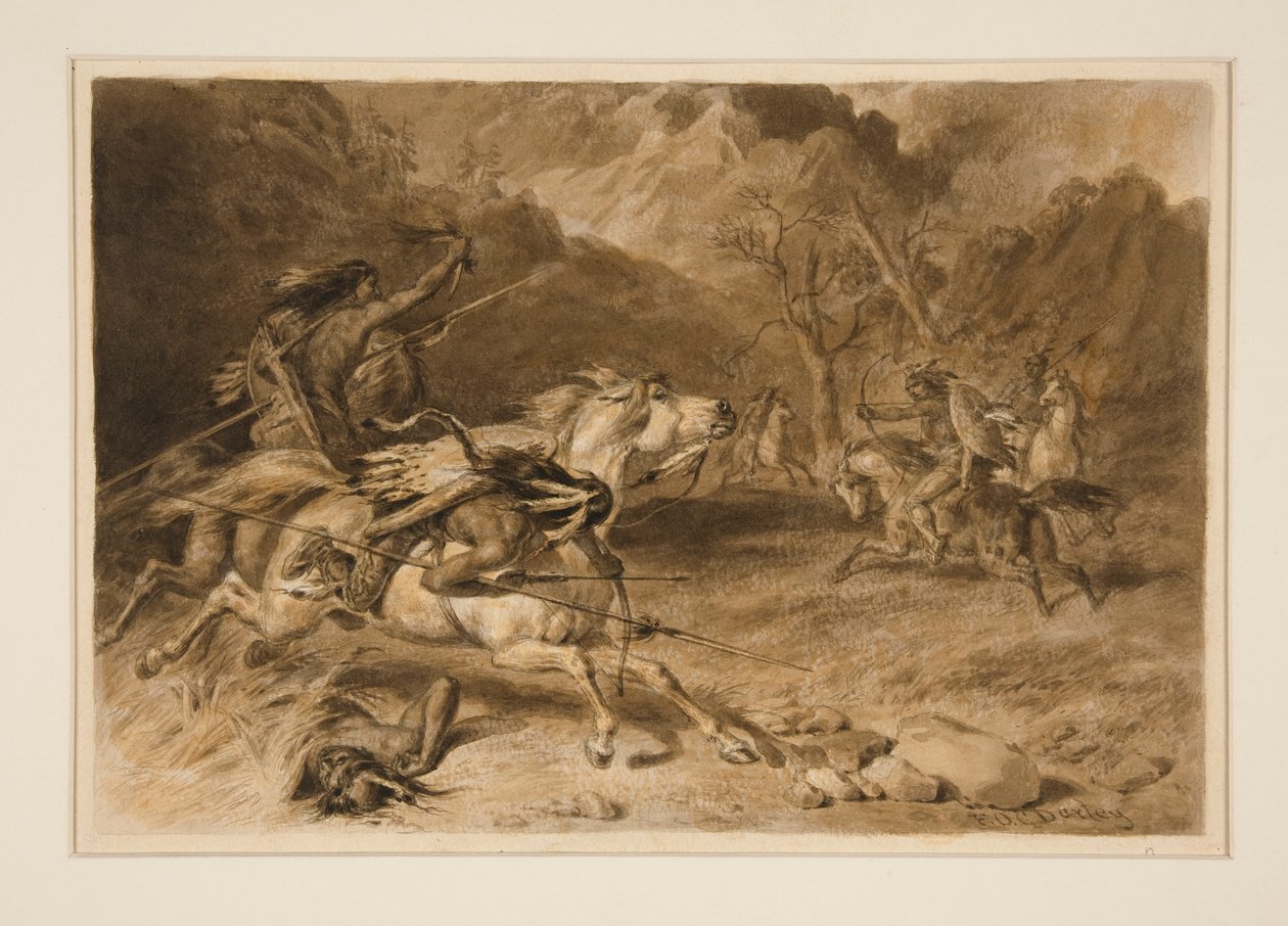 Karşılaşma için Çizim (At Sırtında Hint Dövüşü) by Felix O. C. Darley