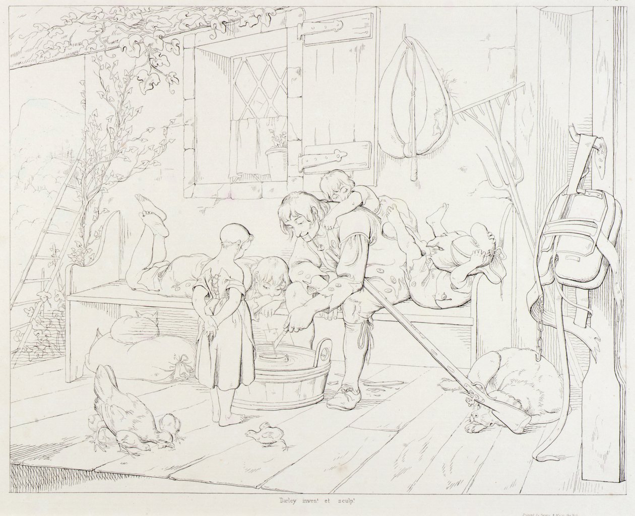 (Rip Van Winkle, illüstrasyon) Rip Çocukları Eğlendiriyor by Felix Octavius Carr Darley