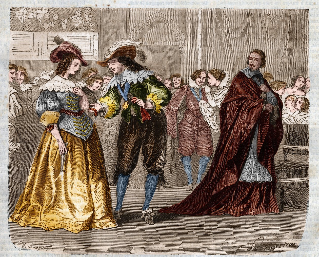 Roma dizisi: Alexandre Dumas (1802-1870) tarafından "Üç Silahşörler". Kral Louis XIII (1601-1643), iki elmas gelinciği, Kardinal Richelieu