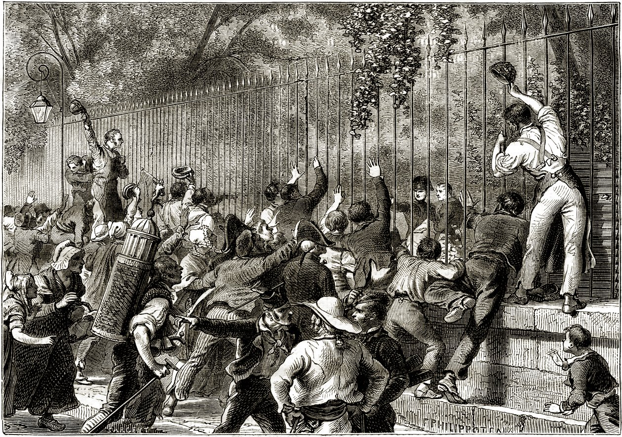 Paris'teki kalabalık, Lucien Bonaparte'ın eşlik ettiği I. Napolyon'u alkışlıyor by Felix Philippoteaux