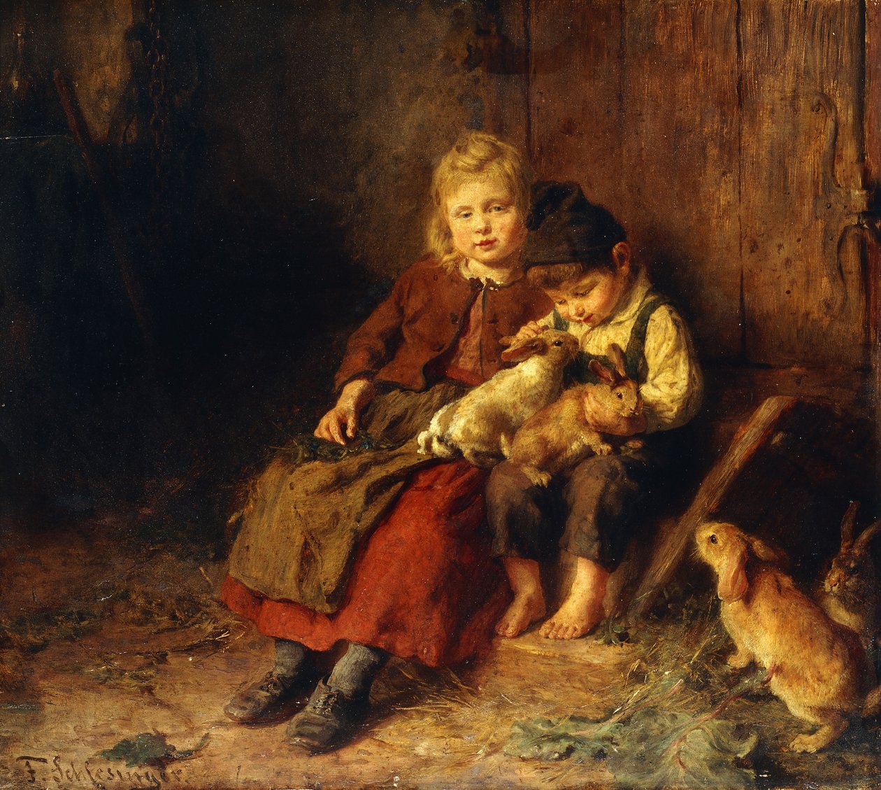 Tavşanlarla Oynayan İki Çocuk, by Felix Schlesinger