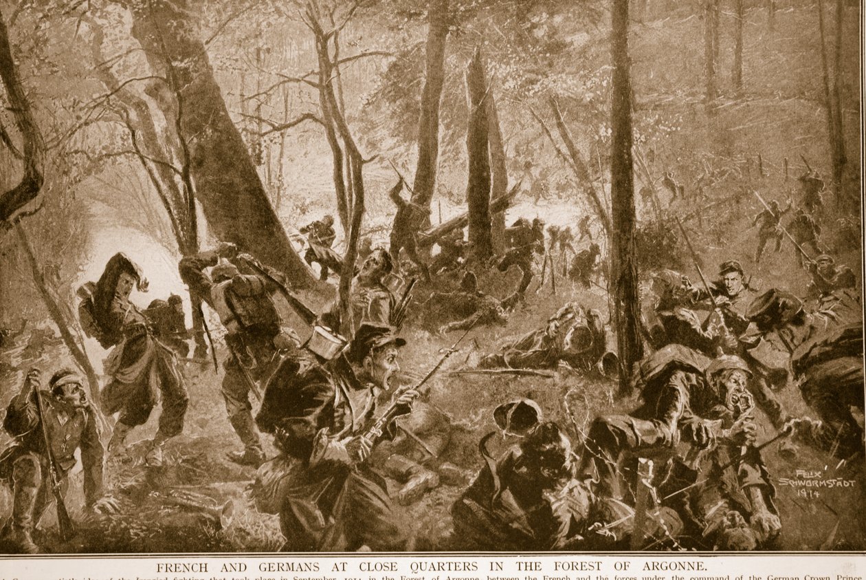 Fransızlar ve Almanlar, Argonne ormanında yakın mesafede, 1914-19 by Felix Schwormstadt