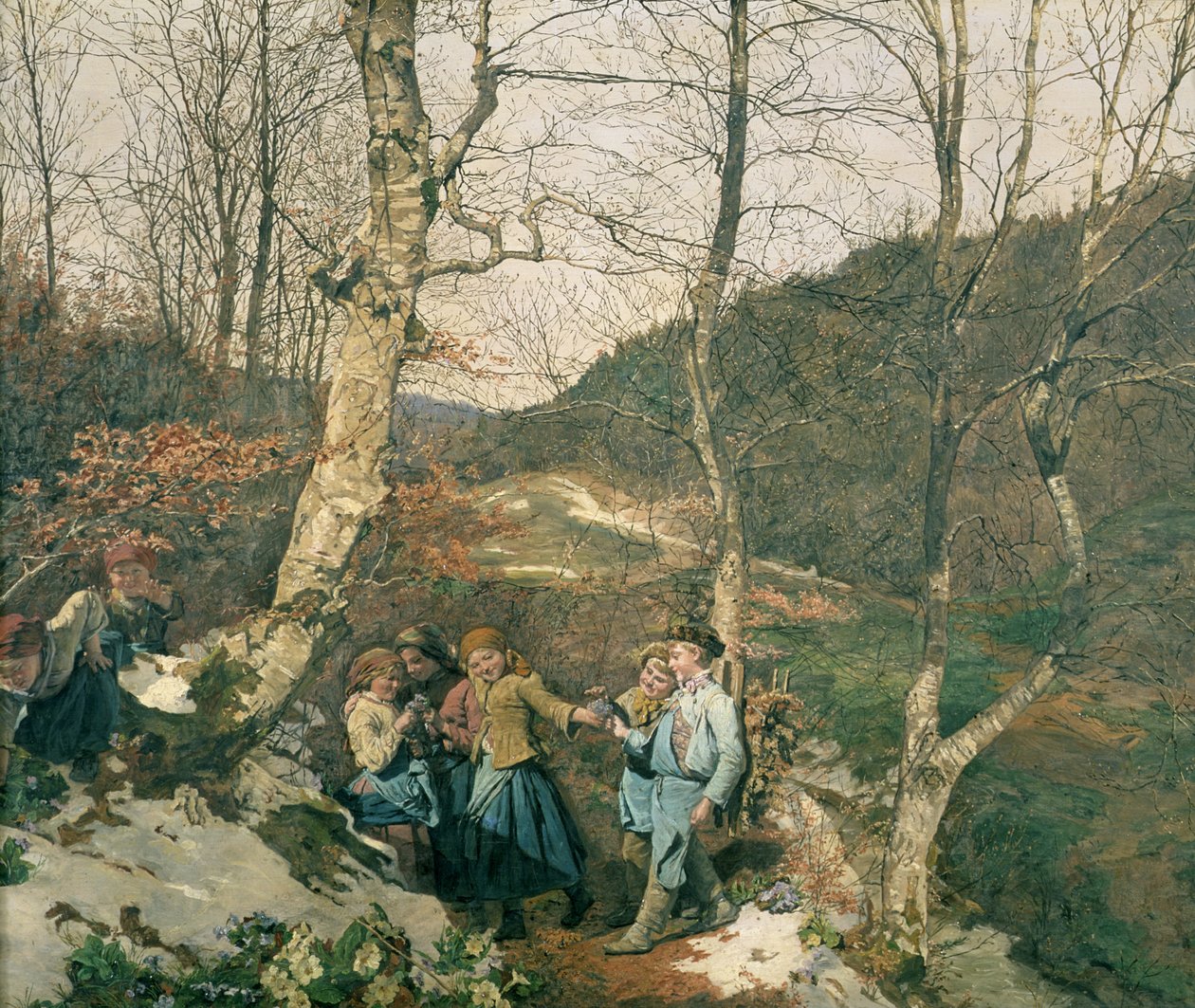 Viyana Ormanlarında Erken Bahar (Violet Pickers) by Ferdinand Georg Waldmuller