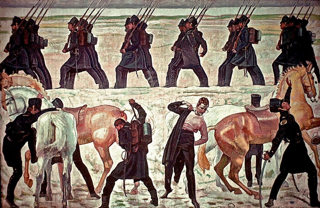 Jenens öğrencilerinin özgürlük savaşına gidişi by Ferdinand Hodler