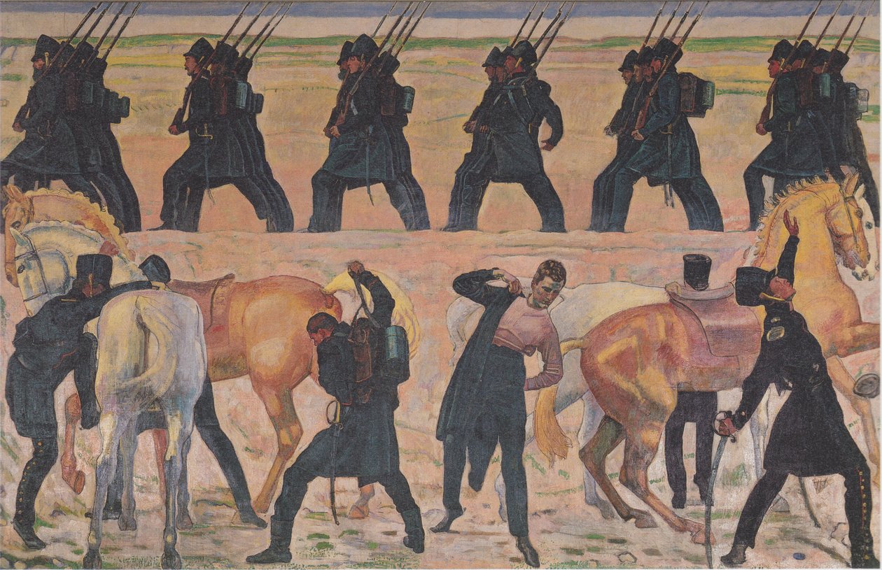 Alman öğrencilerin 1813 özgürlük savaşına gidişi by Ferdinand Hodler