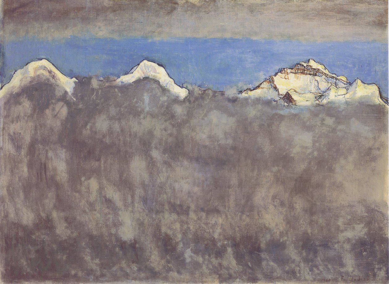 Sis denizinin üzerinde Eiger, Mönch ve Jungfrau by Ferdinand Hodler