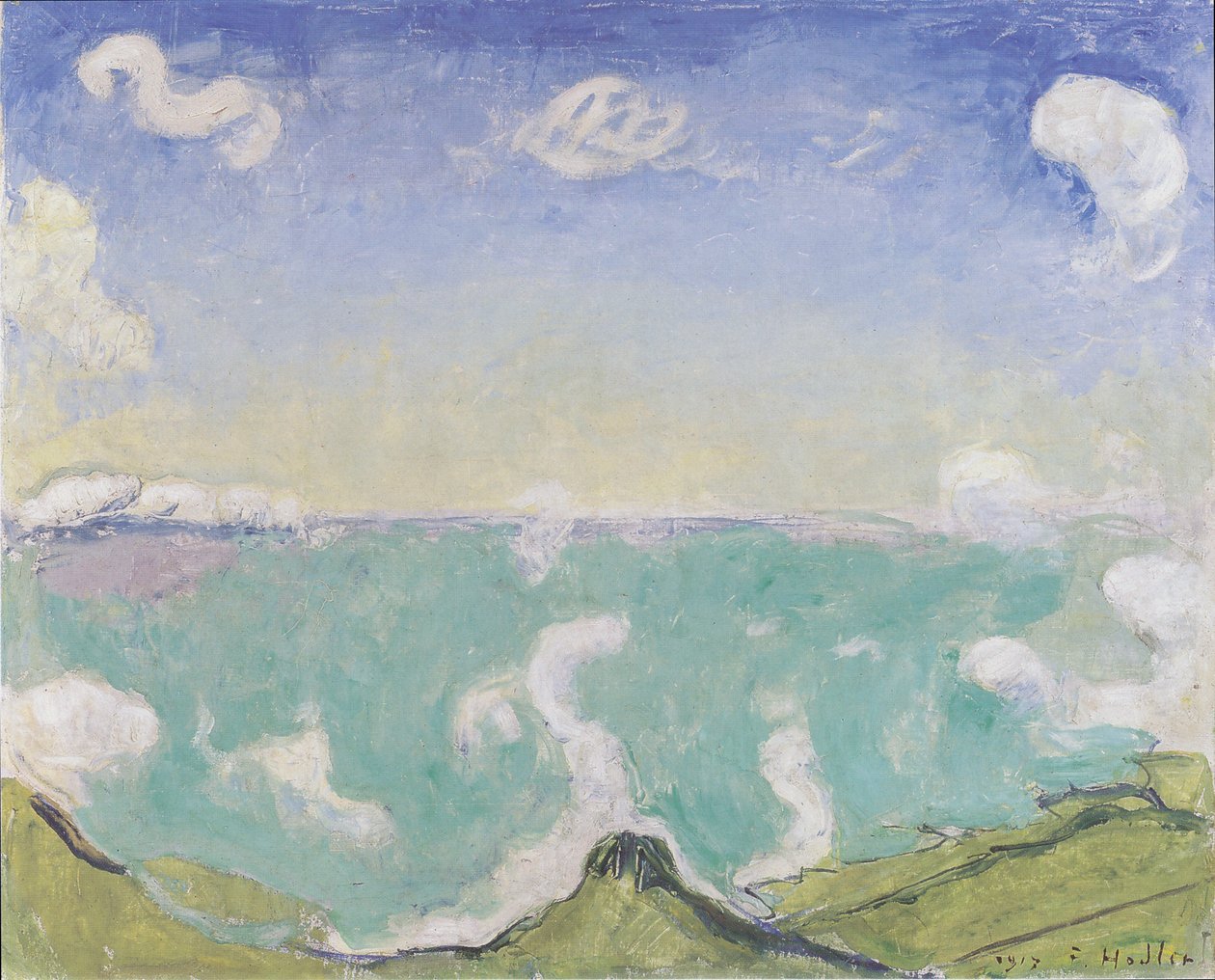 Yükselen bulutlar ile Caux yakınındaki manzara by Ferdinand Hodler