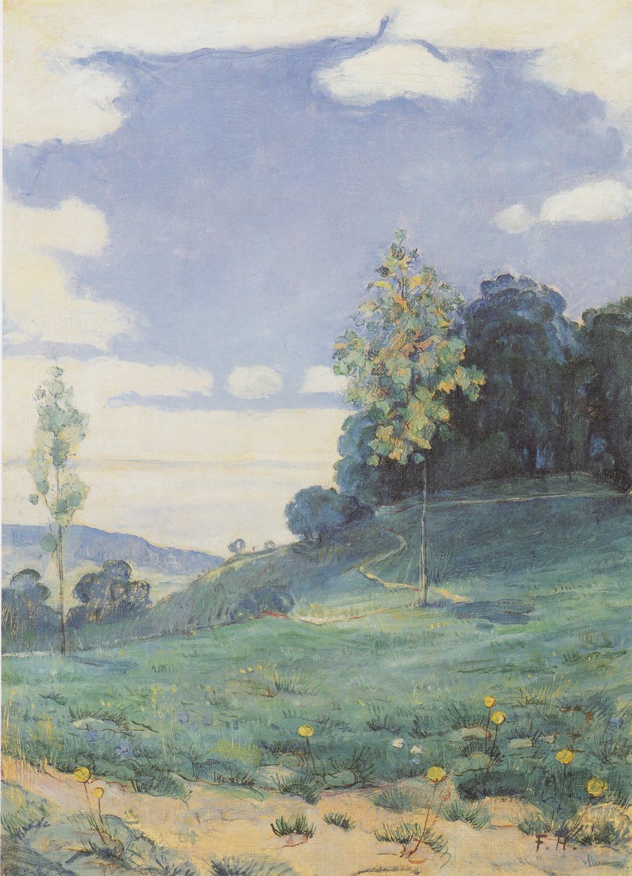 İki küçük ağaç ile manzara by Ferdinand Hodler
