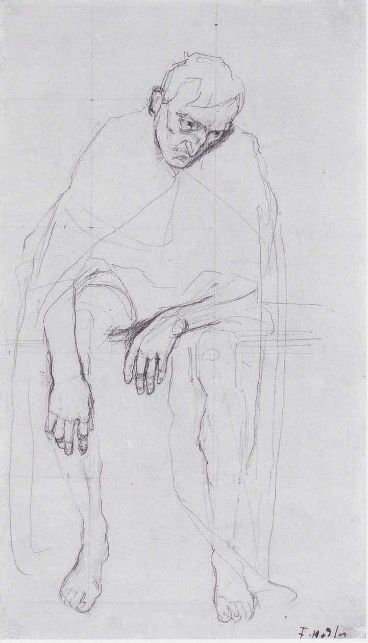 Oturan yaşlı adam - hayal kırıklığına uğramış ruhların veya hayatın moronlarının incelenmesi. by Ferdinand Hodler