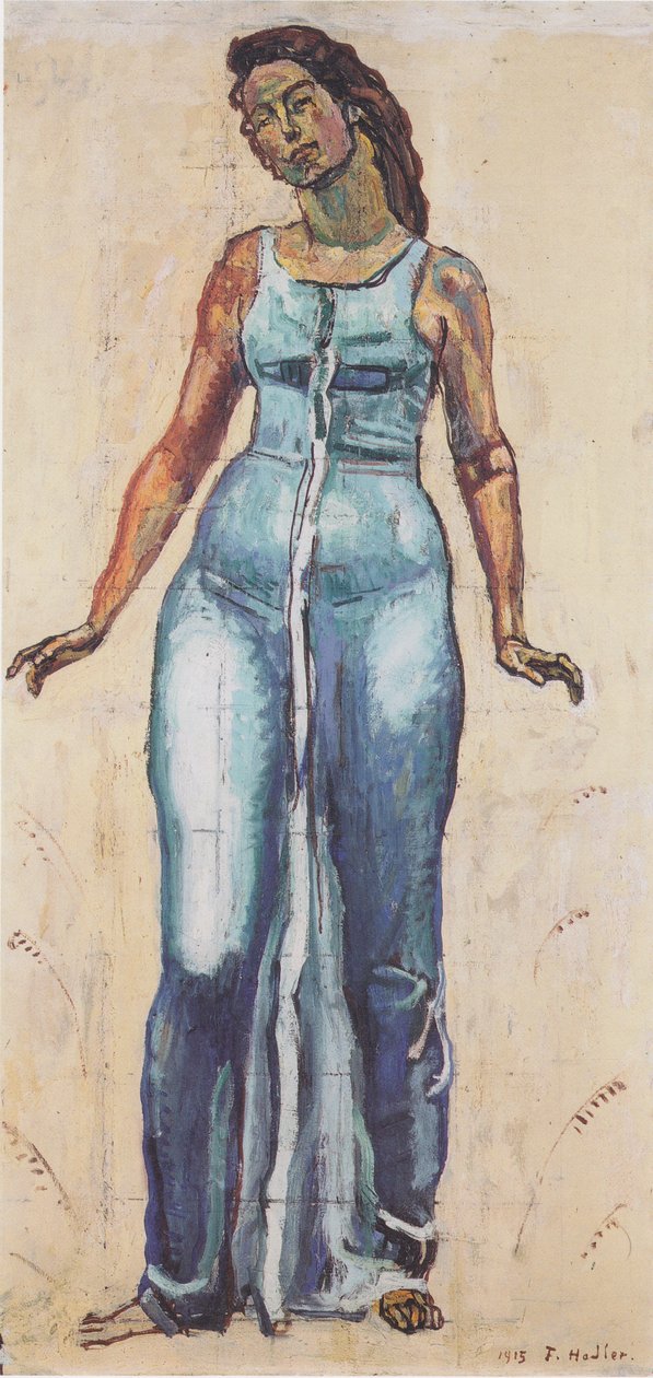 Mavi bir elbise içinde duran kadın figürü by Ferdinand Hodler