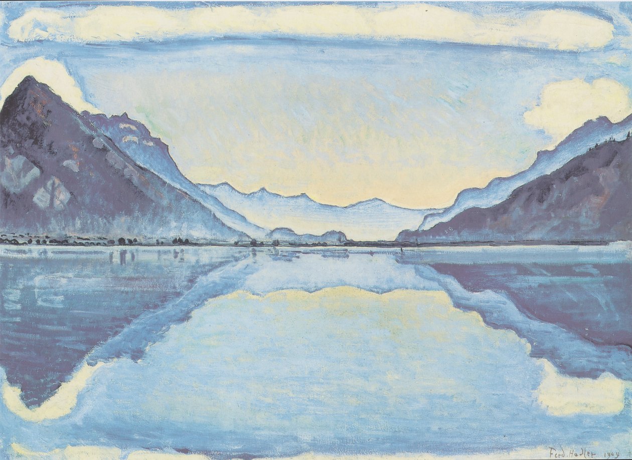 Simetrik yansıma ile Thun Gölü by Ferdinand Hodler