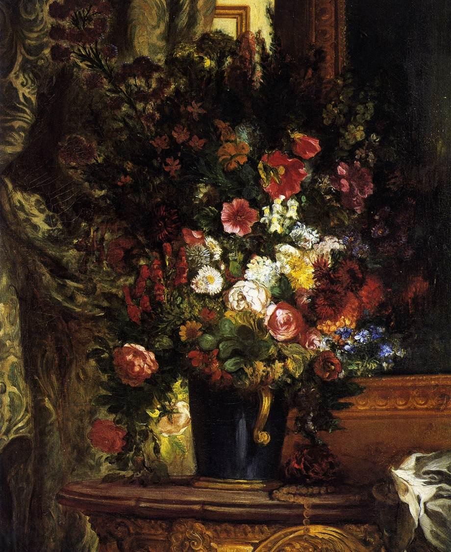 Konsolda Bir Vazoda Çiçek by Ferdinand Victor Eugene Delacroix