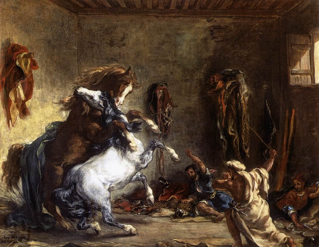 Ahırda Dövüşen Arap Atları by Ferdinand Victor Eugene Delacroix