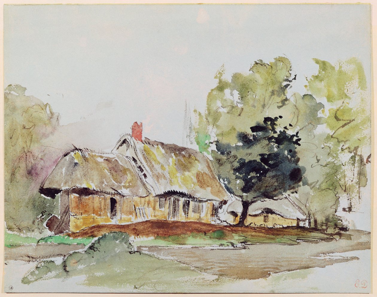 Yazın Büyük Ağaçların Altında Yazlık, 1831 civarı (kağıt üzerinde kalem ve wc) by Ferdinand Victor Eugene Delacroix