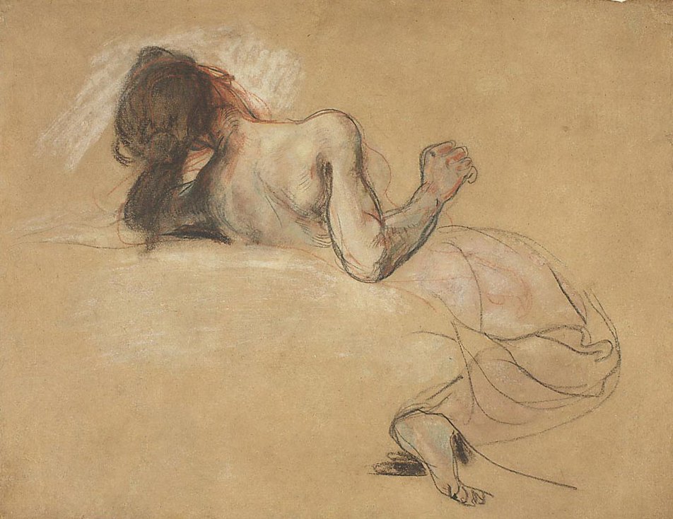 çömelmiş kadın by Ferdinand Victor Eugene Delacroix
