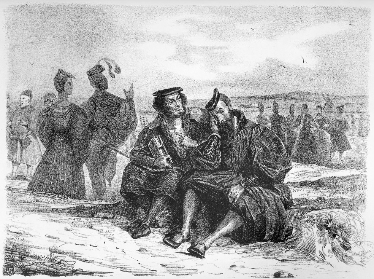 Faust ve Wagner konuşmada, Goethe tarafından Faust için İllüstrasyon (litografinin bw fotoğrafı) (ayrıca bkz. 59929) by Ferdinand Victor Eugene Delacroix