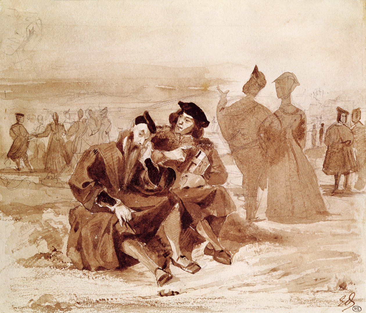Faust ve Wagner kırsal kesimde sohbet ederken, Johann Wolfgang von Goethe