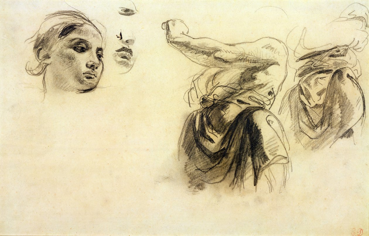 Figür çalışmaları (kağıt üzerinde grafit) by Ferdinand Victor Eugene Delacroix