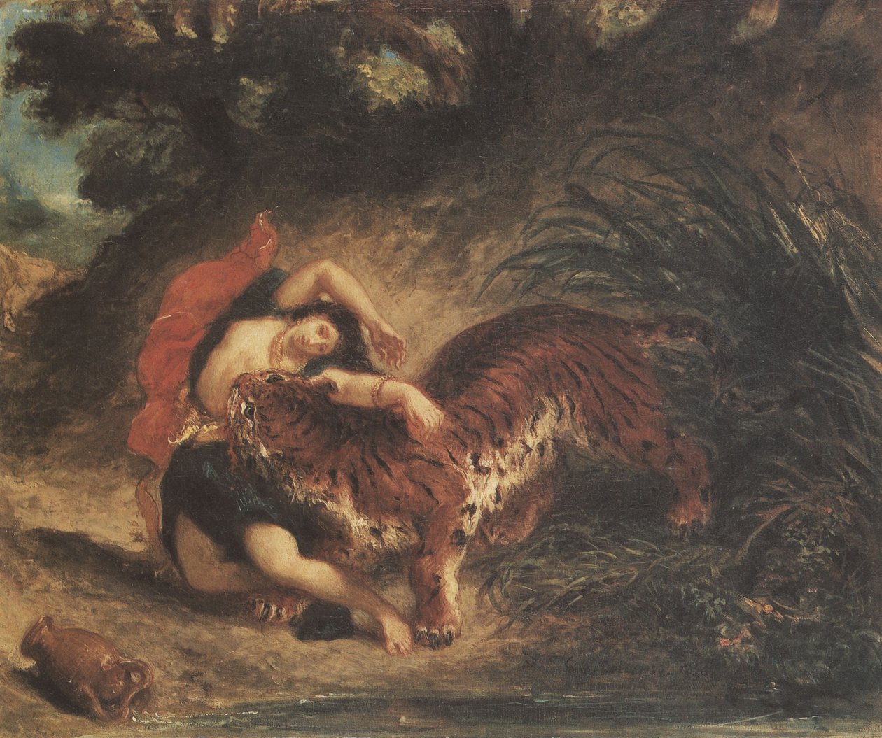Hintli kadın kaplan tarafından parçalandı by Ferdinand Victor Eugene Delacroix