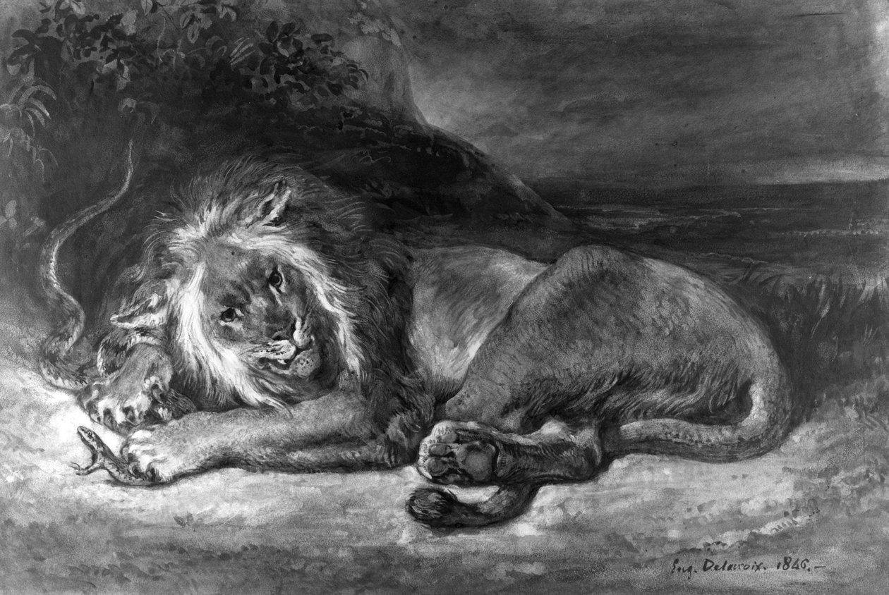 Aslan ve Yılan by Ferdinand Victor Eugene Delacroix