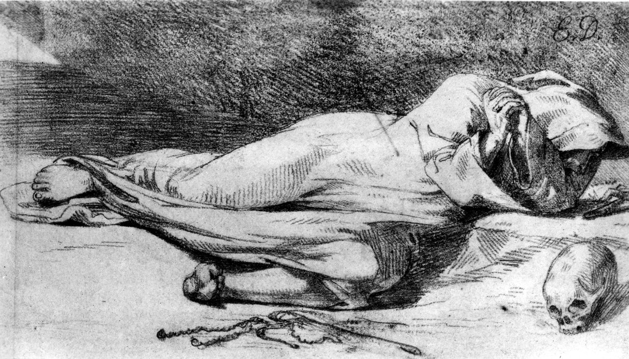 keşiş dua ederken by Ferdinand Victor Eugene Delacroix