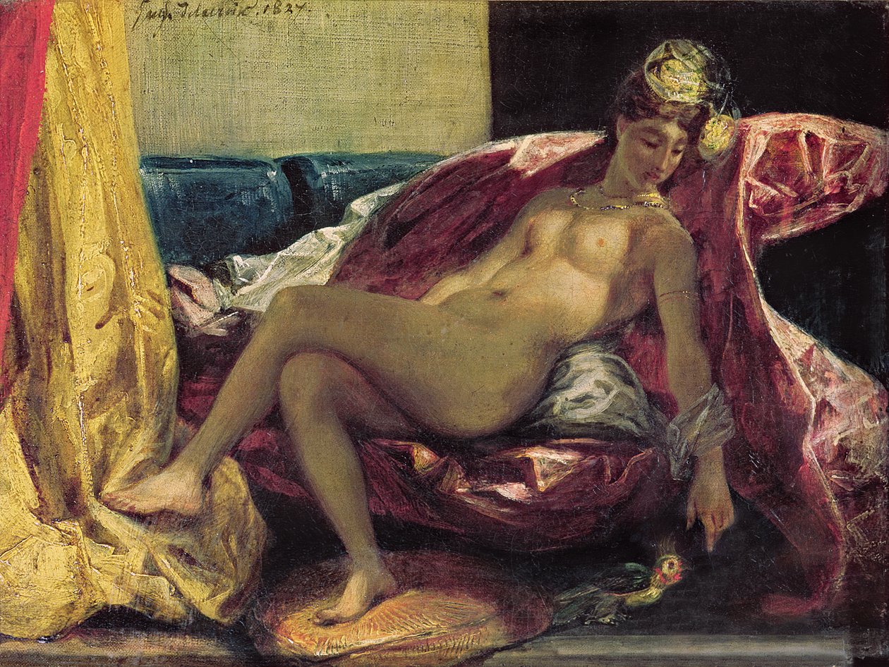 Yatan Odalık veya, Muhabbet Kuşu Olan Kadın, 1827 by Ferdinand Victor Eugene Delacroix