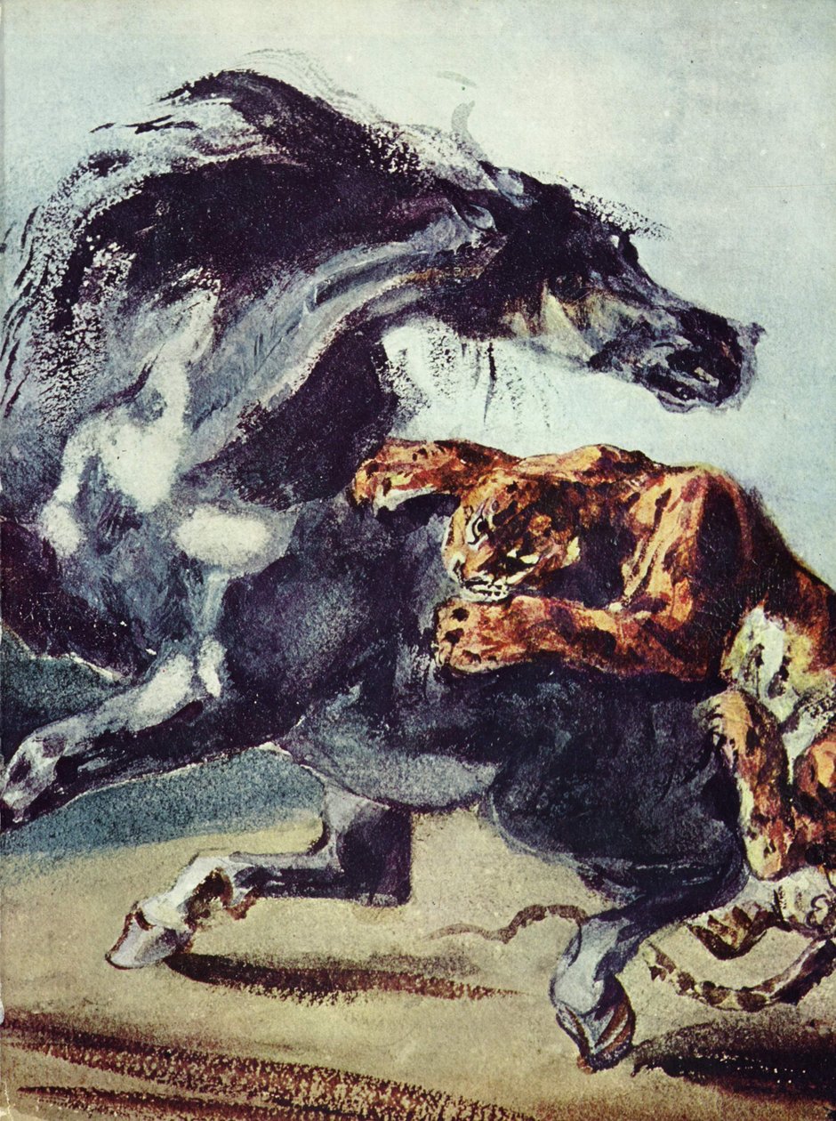 Kaplan bir ata saldırır by Ferdinand Victor Eugene Delacroix