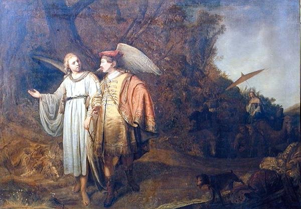 Tobias ve Melek Cebrail (keten üzerine yağ) by Ferdinand (attr.) Bol