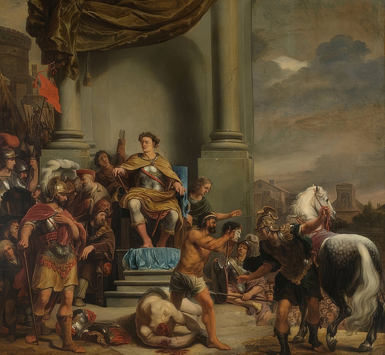 Titus Manlius Imperiosus Torquatus, oğlunun kafasının kesilmesini emreder. 1661-64 by Ferdinand Bol