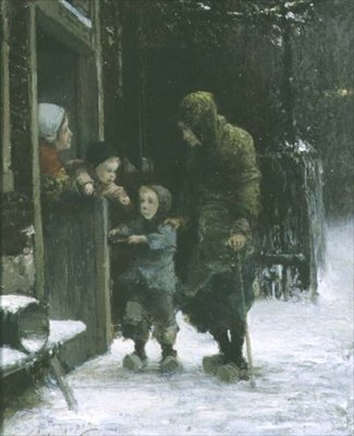 Yaşlı kadın ve genç çocuk yalvarıyor by Ferdinand Carl Sierich