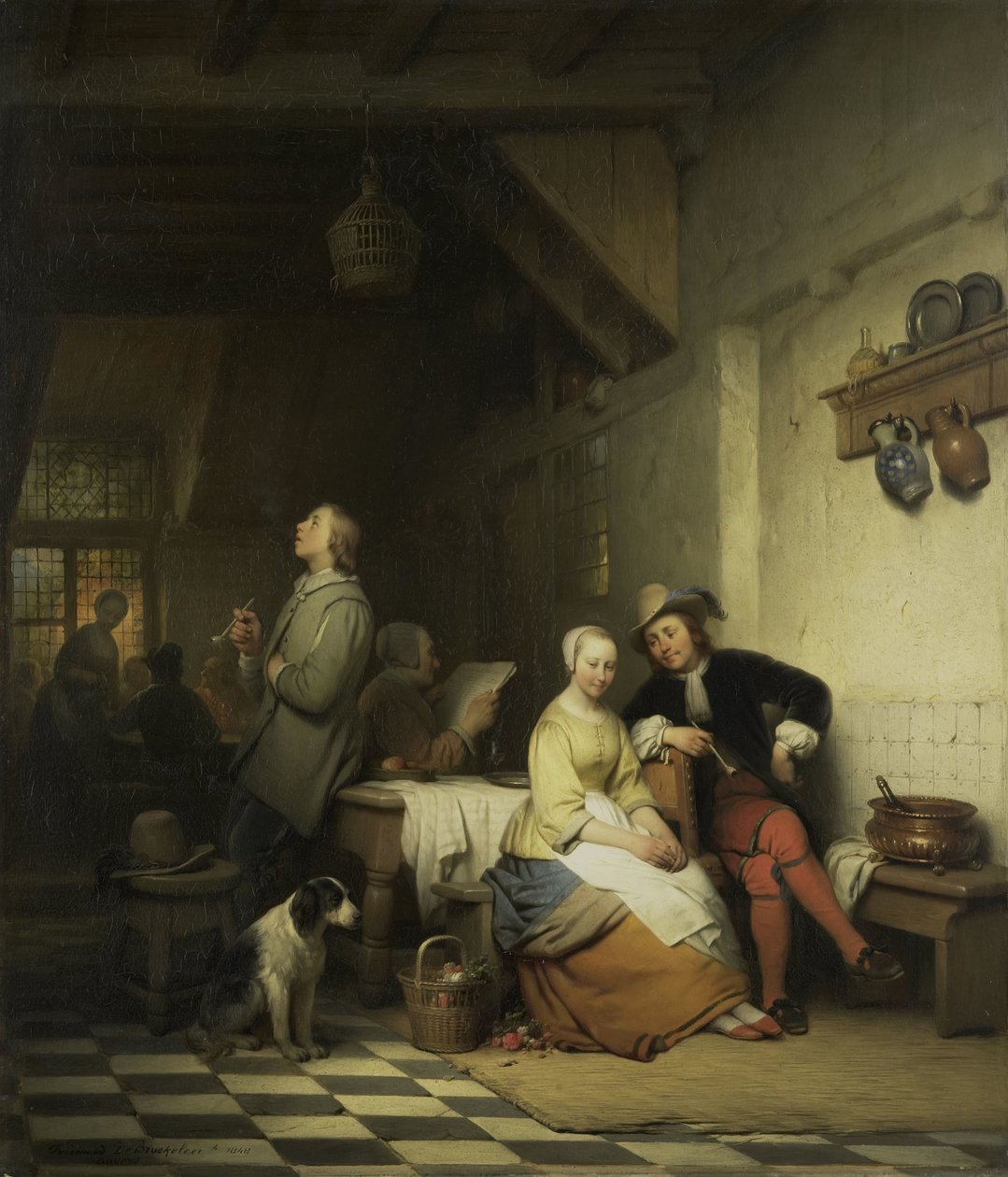 Onyedinci Yüzyıl Kostümlü Figürlü Bir Hanın İçi by Ferdinand De Braekeleer (I)
