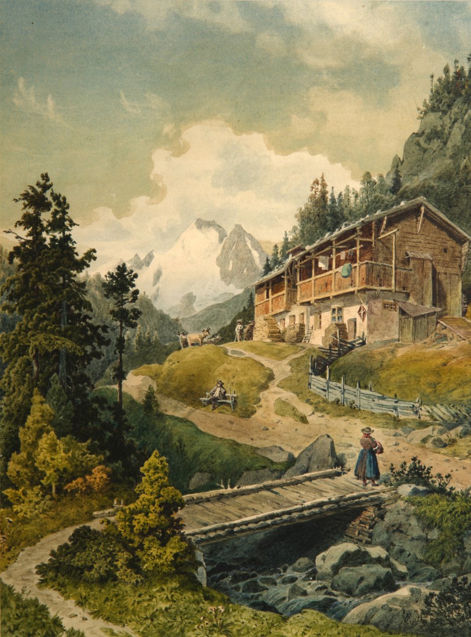 Bir köprü ile Alp manzara by Ferdinand Gatt